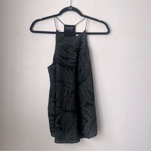 Club Monaco Black & Green Palm Leaf Silk Tank S